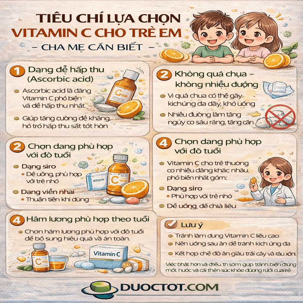 Tiêu chí lựa chọn Vitamin C cho trẻ em